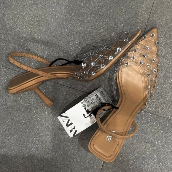 ZARA Beige Vinyl Rhinestone Heels NWT | Size 8 | Blogger Fave - Picture 16 of 16